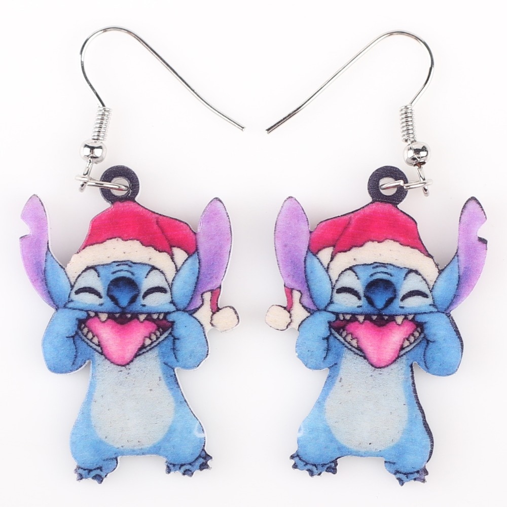 Disney-Boucles d'oreilles en acrylique CAN o & Stitch Santa Dangle