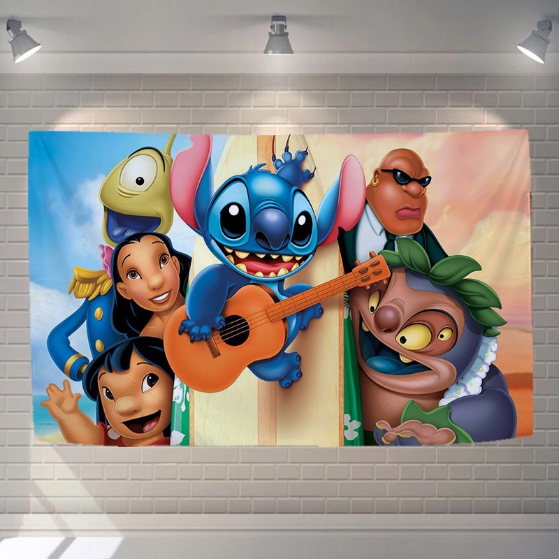 Tableau de Décoration Stitch à la Plage - Déco Murale Coloré pour les fans  du dessin animé Disney
